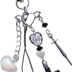 New! Heart and Cross-Beaded Phone Charm or Keychain featuring Black Criss, a